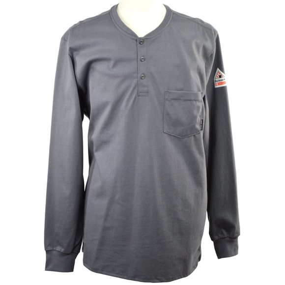 Bulwark FR Flame Resistant Long Sleeve Henley Shirt Size XL Charcoal Grey NWT - Picture 1 of 8